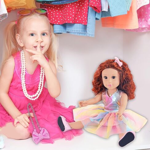 ZITA ELEMENT 18 Inch American Doll with Doll Clothes and Accessories Including 18 Inch Doll Rainbow Dress Bow Bag Shoes Hairpin Necklace for Kids in Kuwait