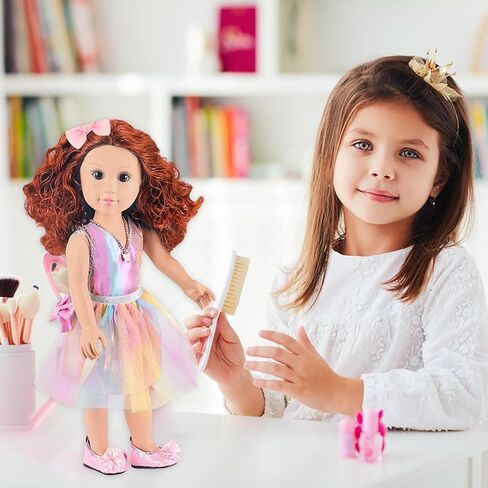 ZITA ELEMENT 18 Inch American Doll with Doll Clothes and Accessories Including 18 Inch Doll Rainbow Dress Bow Bag Shoes Hairpin Necklace for Kids in Kuwait
