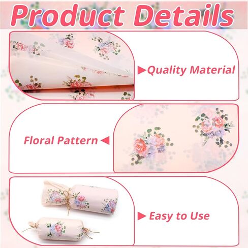 Benvo 20 Sheets Ploral Print Tissue Paper 20 inch × 29 بوصة ورق decoupage الورق الزخرفي للورق الهدية الالتفاف ورقة زهرة DIY Art Craft Paper for Spring Wedding Birthday Dame Baby (Style C) in Kuwait