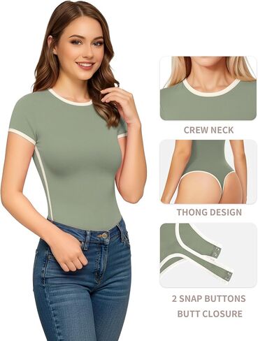 MANGOPOP Women's Round Neck Short Sleeve T Shirts Basic Bodysuits in Kuwait