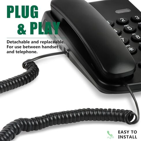 Phone Cord 16 FT Uncoiled/2FT Coiled, 2 Pack Telephone Cord Phone Handset Cord, RJ9 Long Phone Cord Use for Polycom VVX 250/350 / 450 IP Phone, Balck in Kuwait