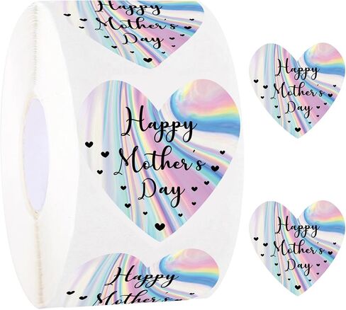 Happy Mother's Day Stickers 2" Holographic Mother's Day Heart Labels-250 Pcs Mothers Day Gift Tags Mothers Day Envelope Seals Stickers for Party Favors Envelope Seal Cards Box Gift Wrap Decor in Saudi Arabia