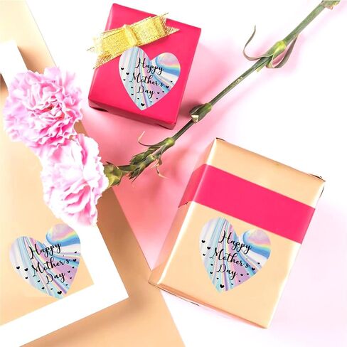 Happy Mother's Day Stickers 2" Holographic Mother's Day Heart Labels-250 Pcs Mothers Day Gift Tags Mothers Day Envelope Seals Stickers for Party Favors Envelope Seal Cards Box Gift Wrap Decor in Saudi Arabia