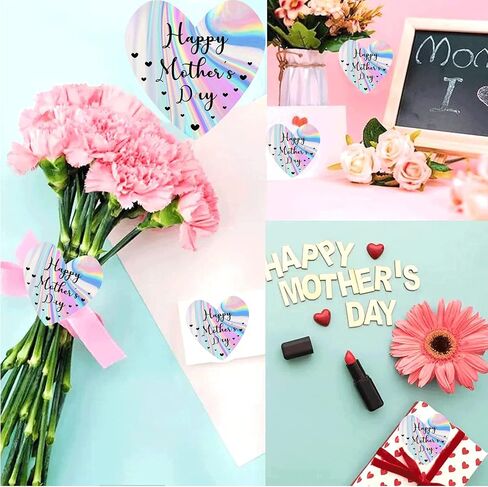 Happy Mother's Day Stickers 2" Holographic Mother's Day Heart Labels-250 Pcs Mothers Day Gift Tags Mothers Day Envelope Seals Stickers for Party Favors Envelope Seal Cards Box Gift Wrap Decor in Saudi Arabia