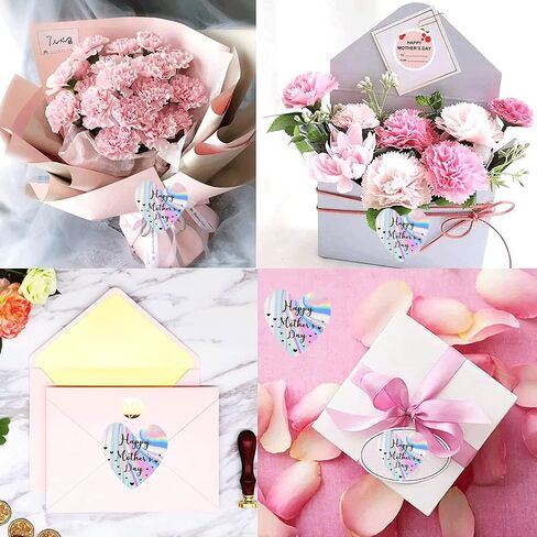 Happy Mother's Day Stickers 2" Holographic Mother's Day Heart Labels-250 Pcs Mothers Day Gift Tags Mothers Day Envelope Seals Stickers for Party Favors Envelope Seal Cards Box Gift Wrap Decor in Saudi Arabia