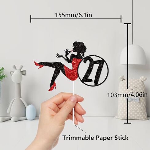 Red Silhouette Glitter Lipstick 34 Girl Cake Topper Picks for Makeup Spa Theme Party Decoration Supplies Women Girls Happy 34th Birthday Party Decor Supplies in Kuwait