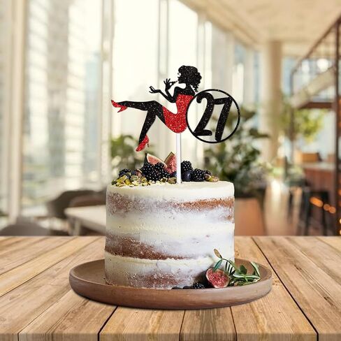 Red Silhouette Glitter Lipstick 34 Girl Cake Topper Picks for Makeup Spa Theme Party Decoration Supplies Women Girls Happy 34th Birthday Party Decor Supplies in Kuwait