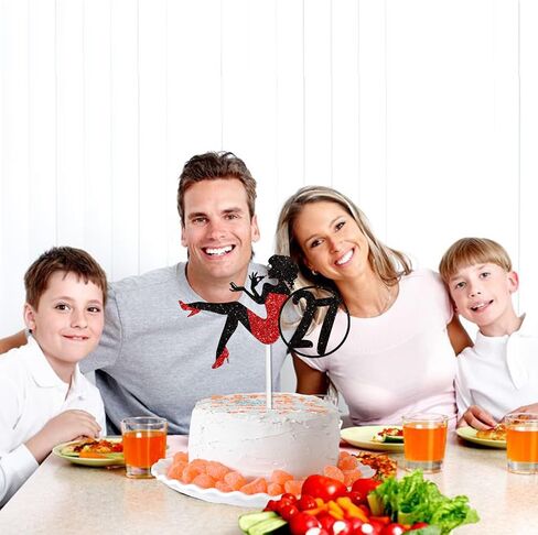 Red Silhouette Glitter Lipstick 34 Girl Cake Topper Picks for Makeup Spa Theme Party Decoration Supplies Women Girls Happy 34th Birthday Party Decor Supplies in Kuwait