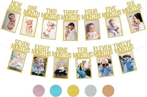First Birthday Decorations for Baby from Newborn to 12 Months, 1st Birthday Photo Banner for Boy/Girl, Birthday Photo Banner Decor (Blue) in Saudi Arabia