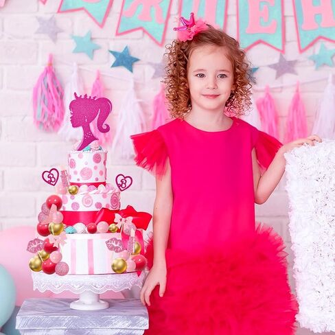 Memovan Hot Pink Girl Cake Toppers 36pcs ball cake decorations with hot pink gold balls shyny stars for Boho Girl Hot Pink Princess form in Kuwait