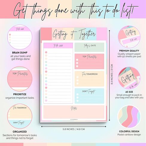 To Do List Notepad | Daily Planner, Brain Dump, Organizer and Priority List | 50 Undated Tear Away Sheets | A5 (Lux) in Saudi Arabia