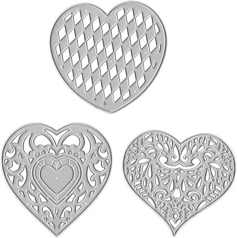 Hying 3 PCS Valentines Love Heart Frame Cutting Dies for Card Making, Hollow Diamond Pattern Heart Die Cuts Mesh Grid Dies Stencil Embossing Tool Scrapbooking DIY Etched Craft Dies in Saudi Arabia