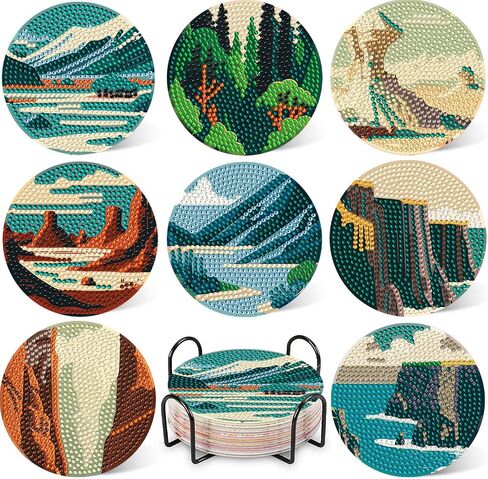 8 Pcs Diamond Art Coasters Kit Not with Holder, Diamond Art Kits for Adults Beginners Small Diamond Painting Coasters, Arts and Crafts for Adults Supplies Item Sets (Landscape) in Saudi Arabia
