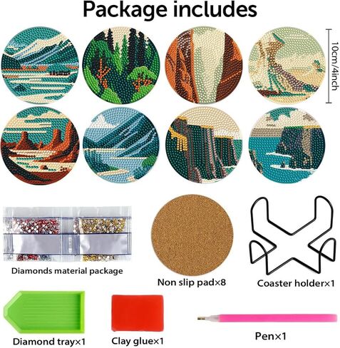8 Pcs Diamond Art Coasters Kit Not with Holder, Diamond Art Kits for Adults Beginners Small Diamond Painting Coasters, Arts and Crafts for Adults Supplies Item Sets (Landscape) in Saudi Arabia