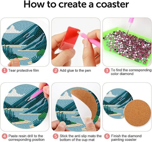 8 Pcs Diamond Art Coasters Kit Not with Holder, Diamond Art Kits for Adults Beginners Small Diamond Painting Coasters, Arts and Crafts for Adults Supplies Item Sets (Landscape) in Saudi Arabia