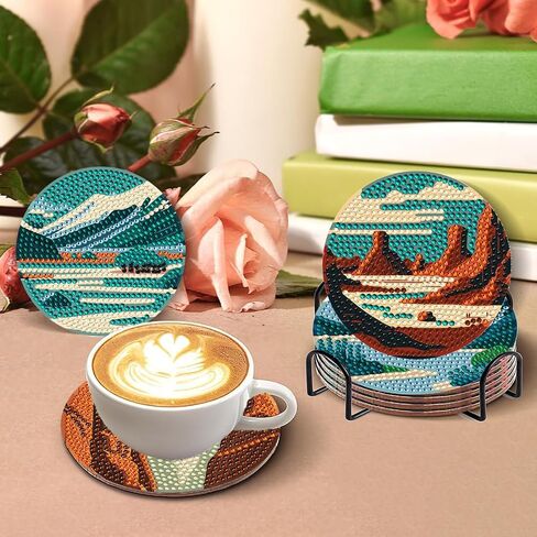 8 Pcs Diamond Art Coasters Kit Not with Holder, Diamond Art Kits for Adults Beginners Small Diamond Painting Coasters, Arts and Crafts for Adults Supplies Item Sets (Landscape) in Saudi Arabia