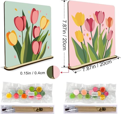 Jooz 2 Pack Tulip Paint by Numbers Kit للبالغين ، الطلاء التجريدي بالرقم على لوحة الخشب ، لوحة زيت DIY Tulip بواسطة أرقام الحلي لسطح المكتب ، الطلاء البالغ السهل بواسطة مجموعات الأرقام للهدية 8 × 8 بوصة in Kuwait