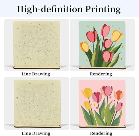 Jooz 2 Pack Tulip Paint by Numbers Kit للبالغين ، الطلاء التجريدي بالرقم على لوحة الخشب ، لوحة زيت DIY Tulip بواسطة أرقام الحلي لسطح المكتب ، الطلاء البالغ السهل بواسطة مجموعات الأرقام للهدية 8 × 8 بوصة in Kuwait