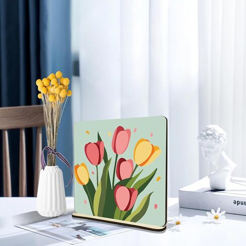 Jooz 2 Pack Tulip Paint by Numbers Kit للبالغين ، الطلاء التجريدي بالرقم على لوحة الخشب ، لوحة زيت DIY Tulip بواسطة أرقام الحلي لسطح المكتب ، الطلاء البالغ السهل بواسطة مجموعات الأرقام للهدية 8 × 8 بوصة in Kuwait