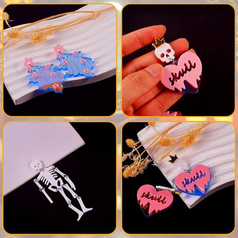 Epoxy Resin Molds, Christmas Halloween Earring Resin Molds with Hole, Skull Pumpkin Bat Spider Earring Resin Molds for DIY Halloween Jewelry Mold Halloween Pendant Keychain Ornament Gift (White-1) in Saudi Arabia