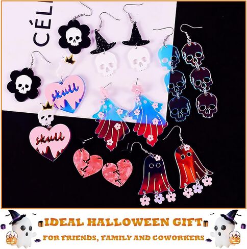 Epoxy Resin Molds, Christmas Halloween Earring Resin Molds with Hole, Skull Pumpkin Bat Spider Earring Resin Molds for DIY Halloween Jewelry Mold Halloween Pendant Keychain Ornament Gift (White-1) in Saudi Arabia