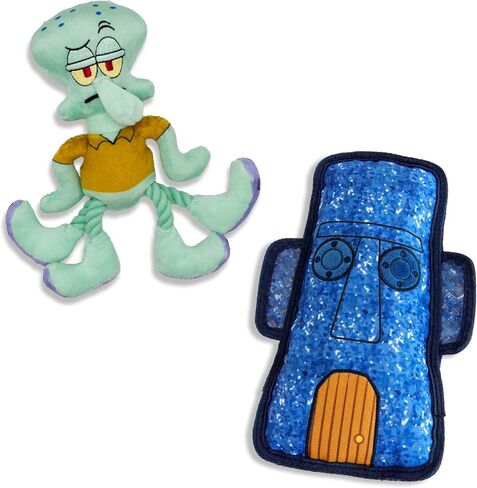 Spongebob Squarepants Official Merchandise | Squeaky Plush Toys for Dogs | 2-Pack Spongebob & Pineapple Toys with Squeaker & Treat Dispenser | Squeak, Play & Hide Treats in Saudi Arabia