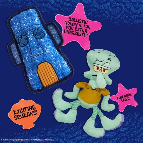 Spongebob Squarepants Official Merchandise | Squeaky Plush Toys for Dogs | 2-Pack Spongebob & Pineapple Toys with Squeaker & Treat Dispenser | Squeak, Play & Hide Treats in Saudi Arabia