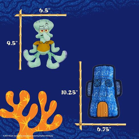 Spongebob Squarepants Official Merchandise | Squeaky Plush Toys for Dogs | 2-Pack Spongebob & Pineapple Toys with Squeaker & Treat Dispenser | Squeak, Play & Hide Treats in Saudi Arabia