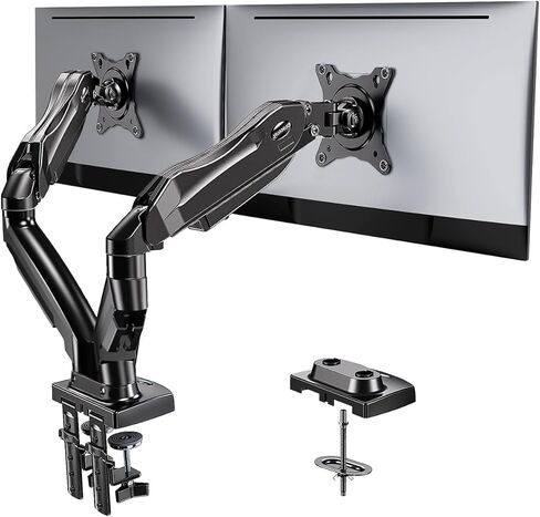 HUANUO Dual Monitor Stand - Full Adjustable Monitor Desk Mount Swivel Vesa Bracket with C Clamp, Grommet Mounting Base for 13 to 32 Inch Computer Screens - Each Arm Holds 4.4 to 19.8lbs in Saudi Arabia