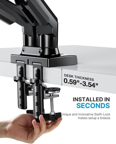 HUANUO Dual Monitor Stand - Full Adjustable Monitor Desk Mount Swivel Vesa Bracket with C Clamp, Grommet Mounting Base for 13 to 32 Inch Computer Screens - Each Arm Holds 4.4 to 19.8lbs in Saudi Arabia