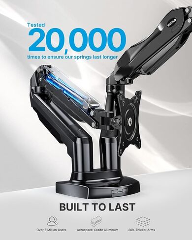 HUANUO Dual Monitor Stand - Full Adjustable Monitor Desk Mount Swivel Vesa Bracket with C Clamp, Grommet Mounting Base for 13 to 32 Inch Computer Screens - Each Arm Holds 4.4 to 19.8lbs in Saudi Arabia