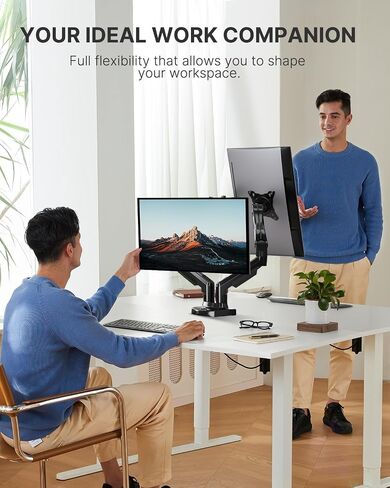 HUANUO Dual Monitor Stand - Full Adjustable Monitor Desk Mount Swivel Vesa Bracket with C Clamp, Grommet Mounting Base for 13 to 32 Inch Computer Screens - Each Arm Holds 4.4 to 19.8lbs in Saudi Arabia