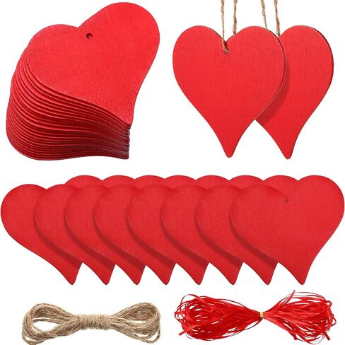 24 Pieces Valentine‘s Day Heart Wooden Ornament Heart Slices Embellishments Wood Love Shaped Decorative Hanging Tags with Twine and Ribbon for Valentine‘s Day Wedding Party in Saudi Arabia