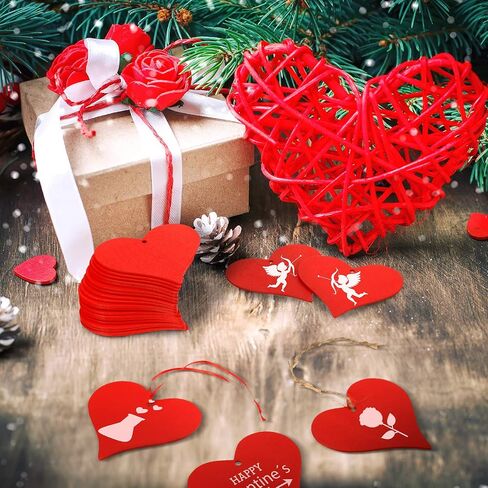 24 Pieces Valentine‘s Day Heart Wooden Ornament Heart Slices Embellishments Wood Love Shaped Decorative Hanging Tags with Twine and Ribbon for Valentine‘s Day Wedding Party in Saudi Arabia