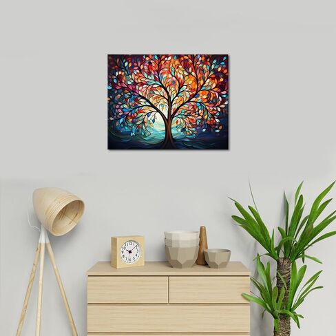 أوراق ملونة الطلاء بواسطة أرقام أرقام للبالغين من القماش ، وشجرة الحياة الطلاء بأرقام للمبتدئين ، ومجموعات الطلاء الزيتية الأوراق ، مثالية لزينة جدار غرفة الدراسة المكتبية 16 "x20" （بدون إطار） in Kuwait