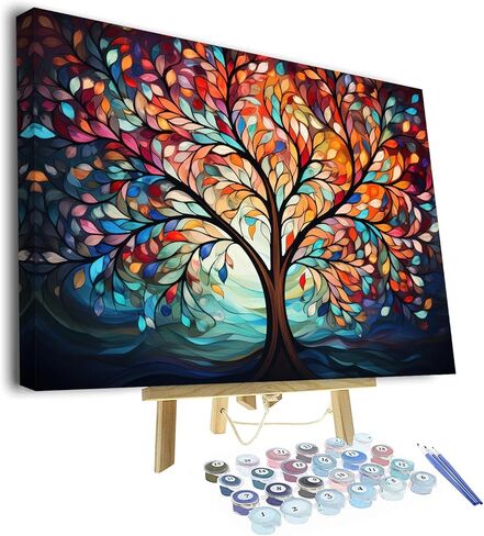 أوراق ملونة الطلاء بواسطة أرقام أرقام للبالغين من القماش ، وشجرة الحياة الطلاء بأرقام للمبتدئين ، ومجموعات الطلاء الزيتية الأوراق ، مثالية لزينة جدار غرفة الدراسة المكتبية 16 "x20" （بدون إطار） in Kuwait
