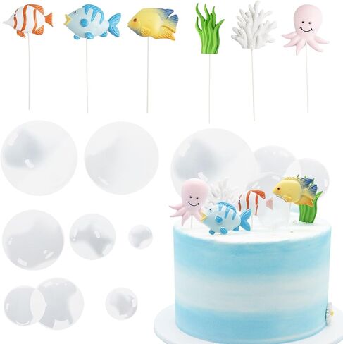 Transparent Bubble Cupcake Toppers Under The Sea Party Cake Decorations Mermaid Bubble Cupcake Toppers Ocean Cake Decoration(blue) in Kuwait