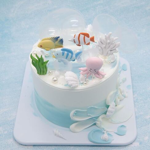 Transparent Bubble Cupcake Toppers Under The Sea Party Cake Decorations Mermaid Bubble Cupcake Toppers Ocean Cake Decoration(blue) in Kuwait