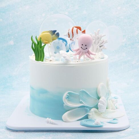 Transparent Bubble Cupcake Toppers Under The Sea Party Cake Decorations Mermaid Bubble Cupcake Toppers Ocean Cake Decoration(blue) in Kuwait