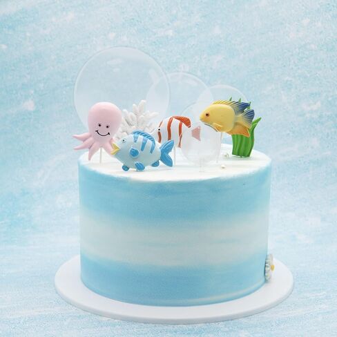 Transparent Bubble Cupcake Toppers Under The Sea Party Cake Decorations Mermaid Bubble Cupcake Toppers Ocean Cake Decoration(blue) in Kuwait
