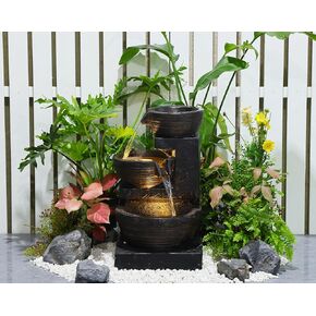 Enchanting Outdoor Fountain with 12 Warm White LED Lights - Black in Saudi Arabia
