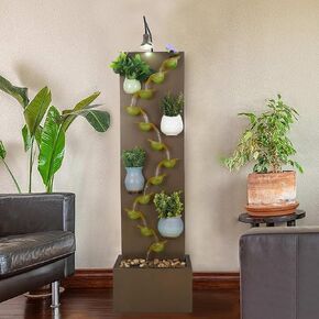 Vintage Multi-Tiered Leaf Steps Indoor Water Fountain with Bird and LED Lights, 17" L x 10" W x 48" H - Standing Floor Waterfall Fountain for Home Decor, Living Room in Saudi Arabia