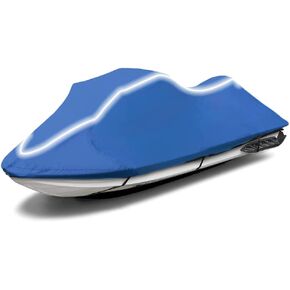 Upgraded Fade and Crack Resistant Trailerable Navy Jet Ski Cover, Heavy-Duty Waterproof and UV Protection PWC Cover,Jetski Watercraft Cover Fits from 116"-125"(2 Seater)