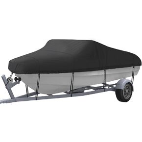 NEXCOVER Trailerable Boat Cover, Length: 14’-16’ Beam Width: up to 68", Waterproof Heavy Duty Cover, Fits V-Hull, TRI-Hull, Runabout, Pro-Style, Bass Boat, Storage Bag & Tightening Straps Included.