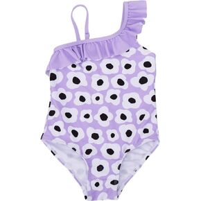 LIZENS Girls' Swimwear One Shoulder Ruffle One Piece Beach Bathing Suit for Girls Fruit Floral Toddler Kids Swimsuit