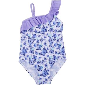 LIZENS Girls' Swimwear One Shoulder Ruffle One Piece Beach Bathing Suit for Girls Fruit Floral Toddler Kids Swimsuit