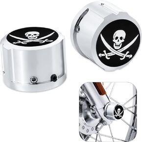 GUAIMI Front Axle Nut Covers Caps Compatible with Herley Softail Sportster Dyna Touring Road King Electra Street Glide 2008-2021 -Pirate (Chrome)