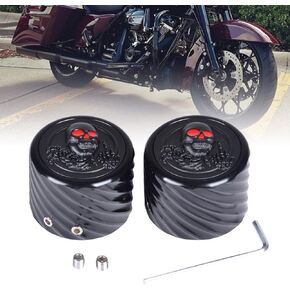Goldfire Front Axle Bolt Covers, Black Billet 3D Machined Skeleton Skull Axle Covers Wheel Axle Caps Compatible for Harley 2002-2023 Harley Softail Electra Road Street Glide Sportster