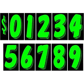 7 1/2 Vinyl Number Decals, Windshield Pricing Stickers, Chartreuse Car Lot Pricing Numbers, 11 Dozen