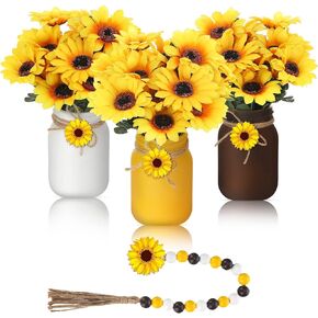 Karenhi 13 Pcs Spring Easter Mason Jar Table Centerpiece with Artificial Tulip Beaded Garland Spring Tiered Tray Decor Spring Easter Table Decor Tulip Mason Jar Spring Decoration